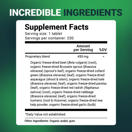 Dr Berg Nutritionals Greens Superfood Tablets – 11 Phytonutrient Cruciferous Veg, 250 Tablets