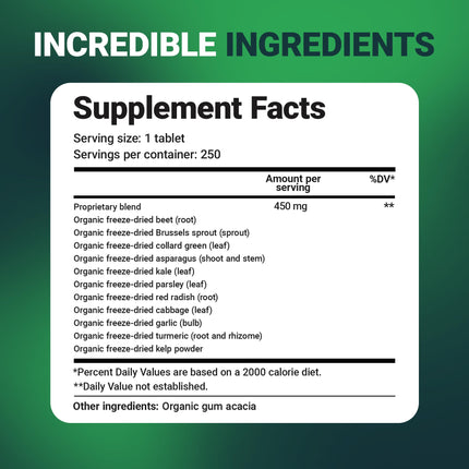 Dr Berg Nutritionals Greens Superfood Tablets – 11 Phytonutrient Cruciferous Veg, 250 Tablets