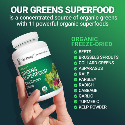 Dr Berg Nutritionals Greens Superfood Tablets – 11 Phytonutrient Cruciferous Veg, 250 Tablets