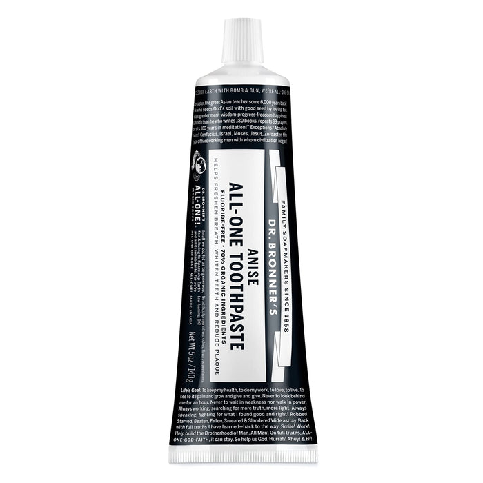 Dr. Bronner's All-One Toothpaste (Anise, 5 oz) - 70% Organic Ingredients, Fluoride-Free, SLS-Free, Vegan