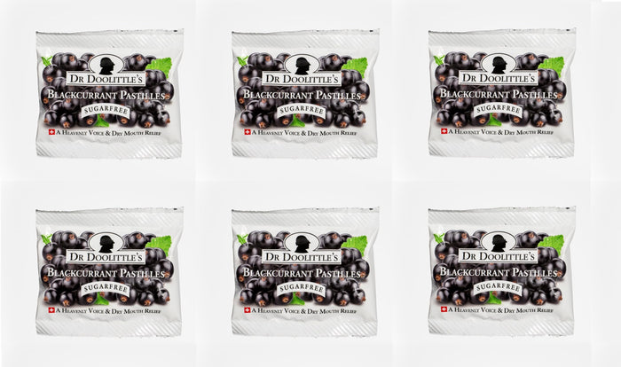Dr. Doolittle’s Sugar Free Pastilles – Blackcurrant for Voice & Throat | Travel Size 4 Count, 6 Pack