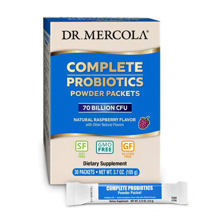 Dr. Mercola Complete Probiotics Powder Packets – 70B CFU, Raspberry, 30 Servings