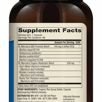 Dr. Mercola Complete Probiotics SBO – 4 Billion CFU for Gut Health, Immune Support | Non-GMO, Gluten-Free & Soy-Free – 90 Capsules