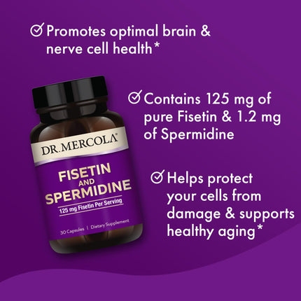 Dr. Mercola Fisetin & Spermidine – 30 Capsules, 125 mg Fisetin | Non-GMO, Gluten Free, Soy Free