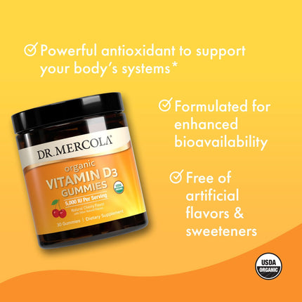 Dr. Mercola Organic Vitamin D3 Gummies 5,000 IU – Natural Cherry, 2 Pack