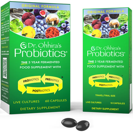Dr. Ohhira's Probiotics Original Formula – 60 Caps + 10-Caps Travel Pack | 13 Strains, Prebiotics & Postbiotics | Essential Formulas