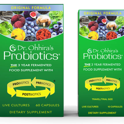 Dr. Ohhira's Probiotics Original Formula – 60 Caps + 10-Caps Travel Pack | 13 Strains, Prebiotics & Postbiotics | Essential Formulas