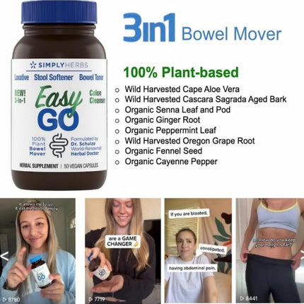 Dr. Schulze's Simply Herbs Easy Go Bowel Mover – 2 Pack Plant-Based Gentle Laxative