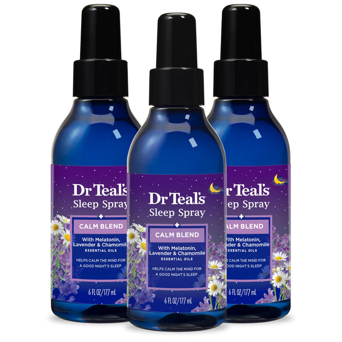 Dr Teal's Calm Blend Sleep Spray with Melatonin, Lavender & Chamomile Essential Oils – 6 fl oz (Pack of 3)