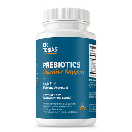 Dr. Tobias Prebiotics Digestive Support – Advanced Prebiotic for Gut Health, Immunity & Probiotic Boost, 90 Capsules