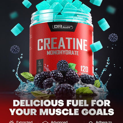 Dralot 99.99% Creatine Monohydrate Gummies – 5X Energy, 15% Strength, Vegan Pre-Workout Complex
