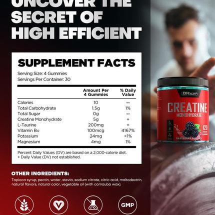 Dralot 99.99% Creatine Monohydrate Gummies – 5X Energy, 15% Strength, Vegan Pre-Workout Complex