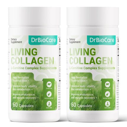 DrBioCare Living Collagen L-Carnitine Complex – Grass-Fed Collagen, Colostrum & More | 120 Capsules