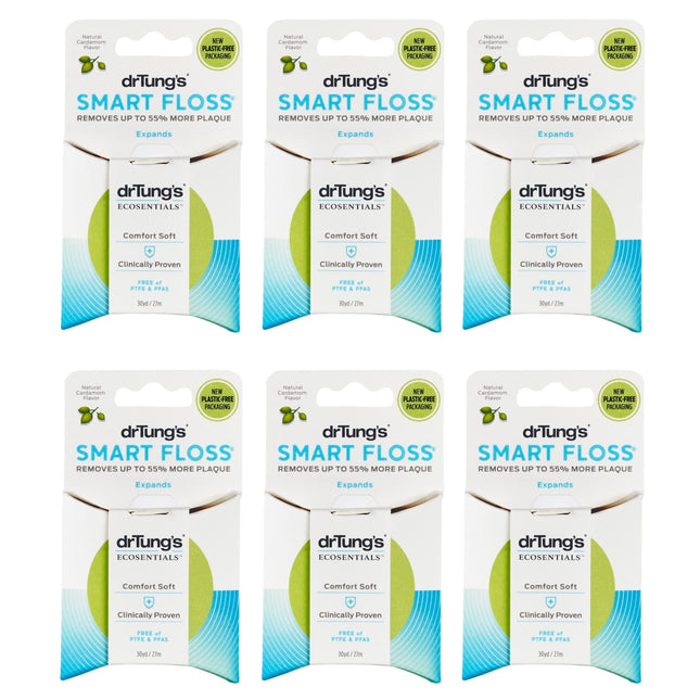 drTung's Smart Floss, 30 yds - Natural Cardamom Flavor (6 Pack, Colors May Vary)