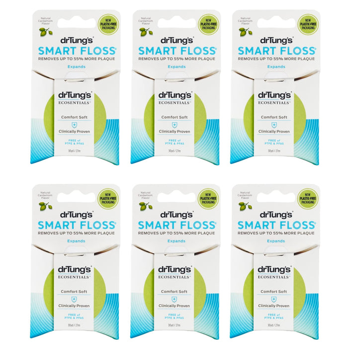drTung's Smart Floss, 30 yds - Natural Cardamom Flavor (6 Pack, Colors May Vary)
