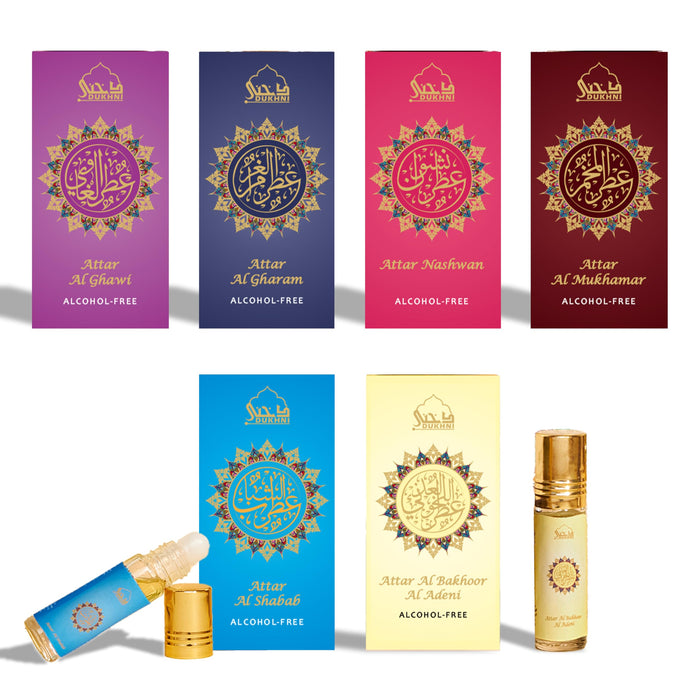 Dukhni Yemeni Attar Oil Set – 6 Arabic Oud Perfume Oils (6ml each) | Alcohol Free & Vegan