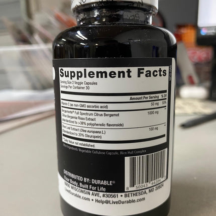 Durable Heart Bergamonte 1000mg + Olive Leaf + Vitamin C | Heart Health Supplement
