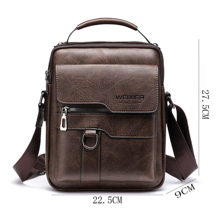 Popular Men's Messenger Bag One Shoulder Retro Business Backpack PU Leather Flaps Crossbody Bags Business Flap Male Solid Travel Bag