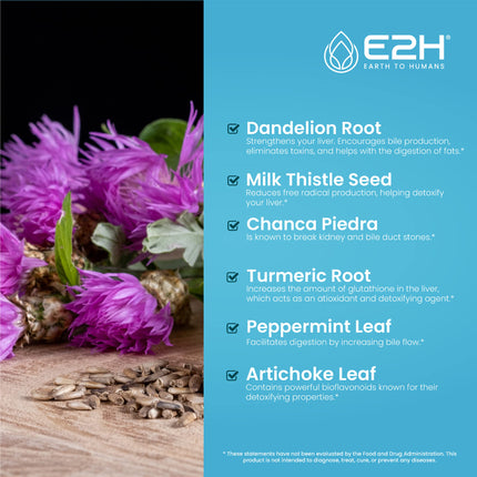 E2H Liver Support Liquid Drops – Milk Thistle Detox with Artichoke & Dandelion | 3 Bottles