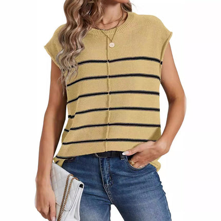 Vest Sleeveless Pullover Striped Seam Bone Stitching Casual Women's Top