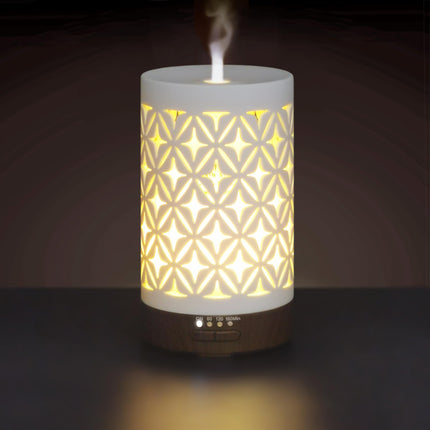 Earnest Living 100ml White Ceramic Essential Oil Diffuser – 4 Timers, Auto Off, Night Lights
