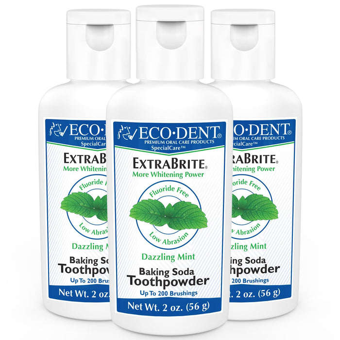 Eco-Dent ExtraBrite Baking Soda Toothpowder – Fluoride-Free Mint Whitening (Pack of 3)