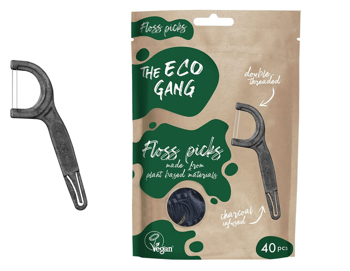 The Eco Gang Floss Picks Made from Plant Based Materials Vegan Charcoal