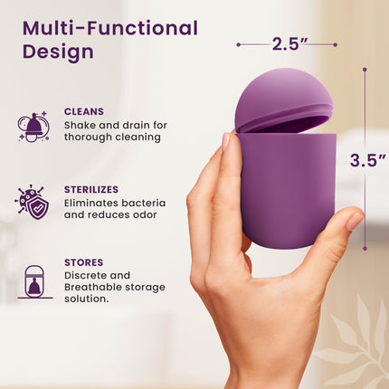 EcoBlossom Reusable Menstrual Cup & Case – Medical-Grade Silicone, 12-Hour Leak-Proof (Large Pack of 2, Gray)