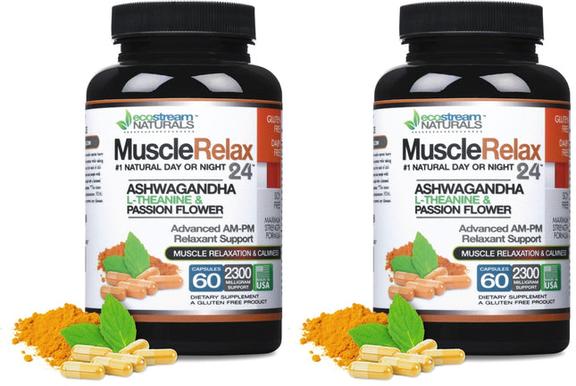 ecostream Naturals Relaxant – 2300 mg Day/Night Capsules with Valerian, Passion Flower, Magnesium (2-Pack)