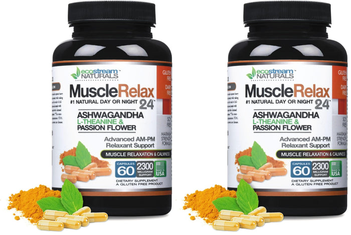 ecostream Naturals Relaxant – 2300 mg Day/Night Capsules with Valerian, Passion Flower, Magnesium (2-Pack)