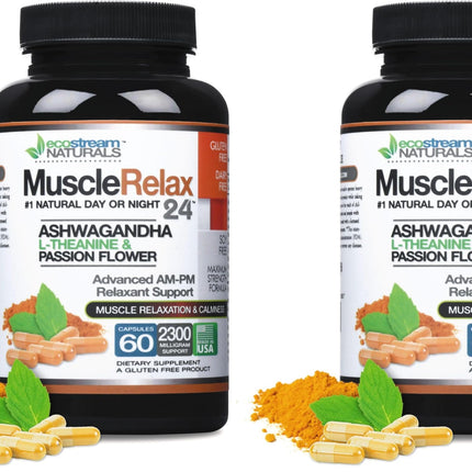 ecostream Naturals Relaxant – 2300 mg Day/Night Capsules with Valerian, Passion Flower, Magnesium (2-Pack)