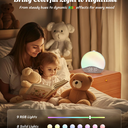 ecozy Sunrise Alarm Clock — Gentle Sunrise, 26 Sounds, 17 Night Lights, Bluetooth Speaker