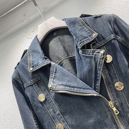 Fashion Denim Jacket Women's Retro High Waist Crop Top