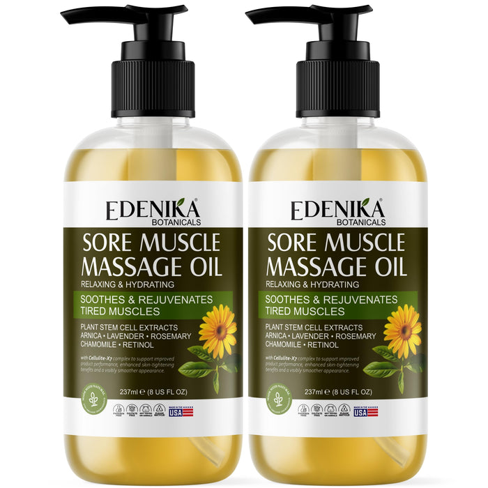 Edenika Botanicals Intense Sore Muscle Massage Oil (2-Pack) – Arnica, Stem Cells for Deep Relief & Joint Comfort