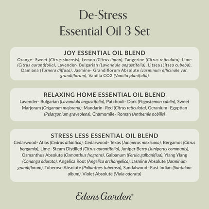 Edens Garden De-Stress Essential Oil Set – 3 x 10 ml, 100% Pure Therapeutic Grade