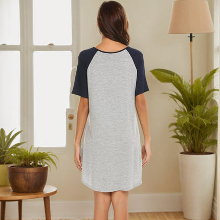 Women's Double Brushed Color Contrast Patchwork Nightdress