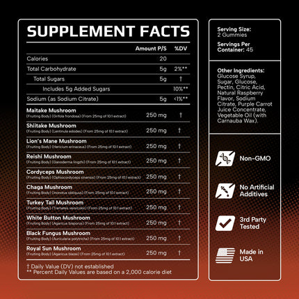 Effective Nutra Mushroom Gummies 2500mg - 10-in-1 Lion’s Mane, Reishi, Chaga, Cordyceps & More - Focus, Clarity, Memory - Raspberry Flavor, Vegan, Made in USA (2-Pack)