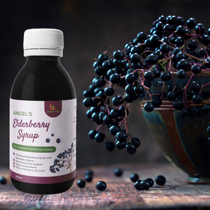 Angel's Elderberry Syrup with Organic Ingredients - Honey or Molasses(Vegan)