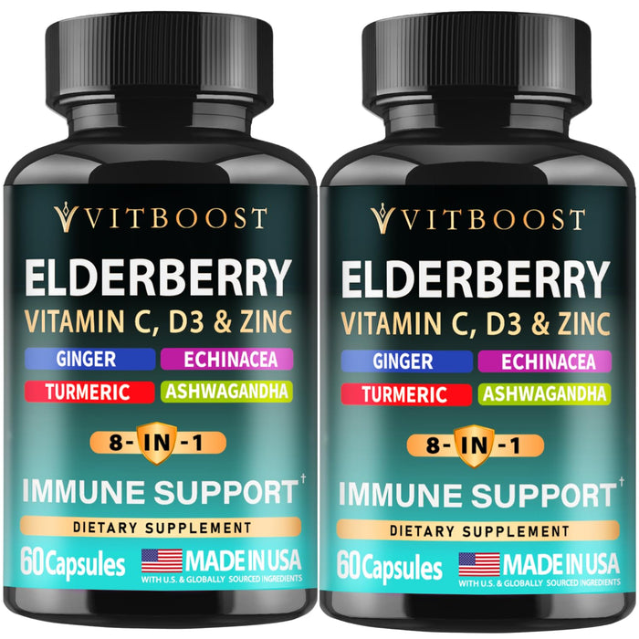 Elderberry Immune Support 8-in-1 (2-Pack) – Vitamin C, Vitamin D 5000 IU, Zinc