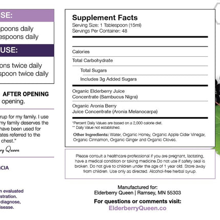 Elderberry Queen Organic Elderberry Syrup 24 Fl Oz – Sambucus Elderberry & Aronia Berry for Kids & Adults