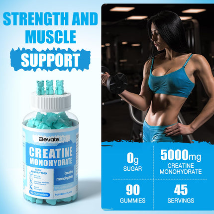 ElevateLife Creatine Monohydrate Gummies – Muscle Strength & Energy (Blueberry, 90 Count)