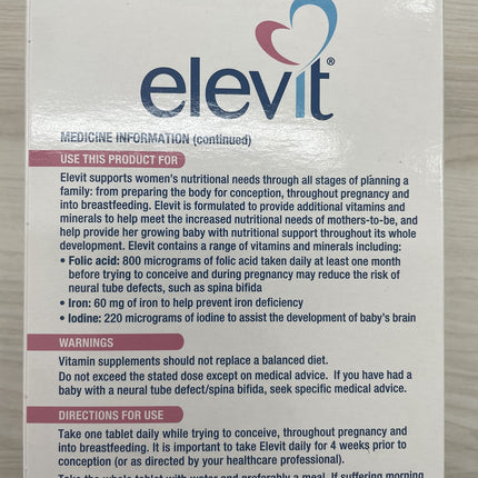 Elevit TAB with Iodine 100s – Pregnancy & Breastfeeding Multivitamin | Standard Shipping