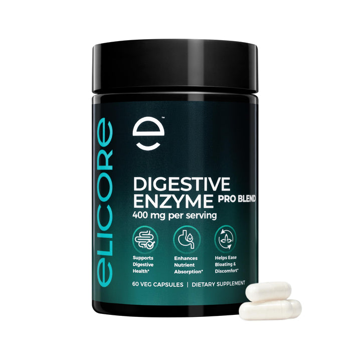 ELICORE Digestive Enzyme Pro Blend – Bromelain & Papaya, Gluten-Free, 60 Veg Caps