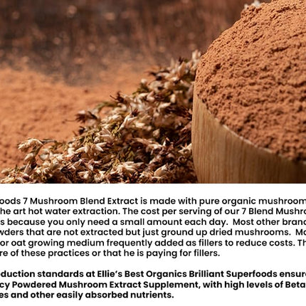 Ellie's Best 7 Mushroom Powder Extract Blend – Organic Reishi, Lion's Mane, Chaga, Turkey Tail, Cordyceps, Maitake & Shiitake – Double Extracted – 16oz / 456 Servings