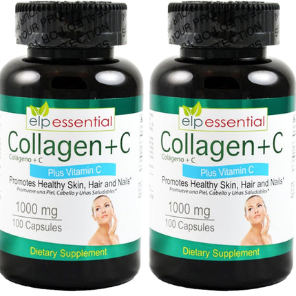 ELP ESSENTIAL Collagen + Vitamin C - 1000mg Collagen, 100 Capsules, Pack of 2