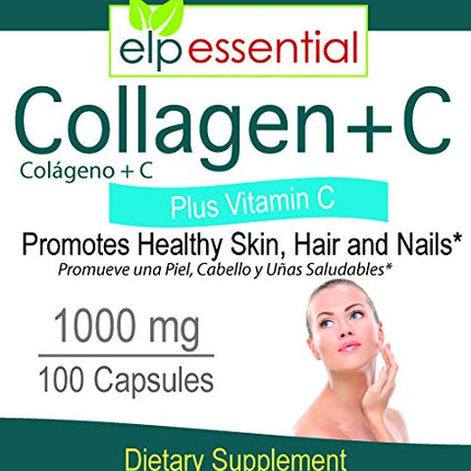 ELP ESSENTIAL Collagen + Vitamin C - 1000mg Collagen, 100 Capsules, Pack of 2