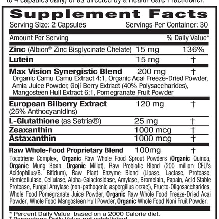 Emerald Labs Vision Health – Eye Health Support Supplement with Lutein, Zeaxanthin & Albion Chelated Zinc | Vegan & Gluten-Free | 60 Veg Capsules