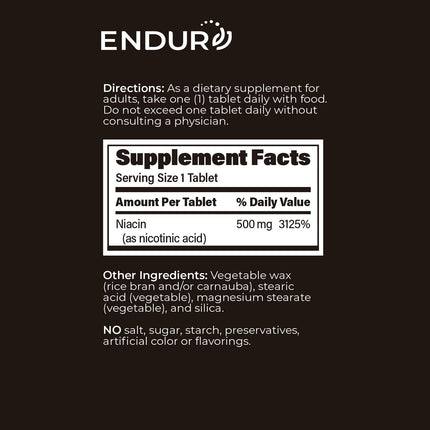 ENDUR-ACIN Niacin 500mg – Heart Health & Cholesterol Support (200 Tablets)