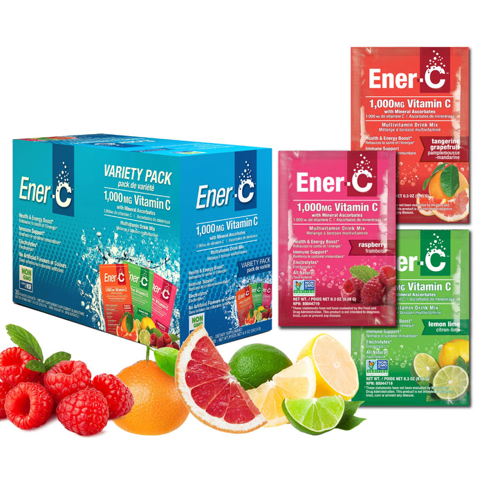 Ener-C Variety Pack – Vitamin C 1000mg, Electrolytes, Real Fruit Juice, 30 Count