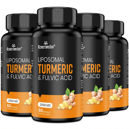 Enerrgecko 2000 mg Liposomal Turmeric Curcumin with Black Pepper & Ginger + Fulvic & Humic Acid — Pack of 4